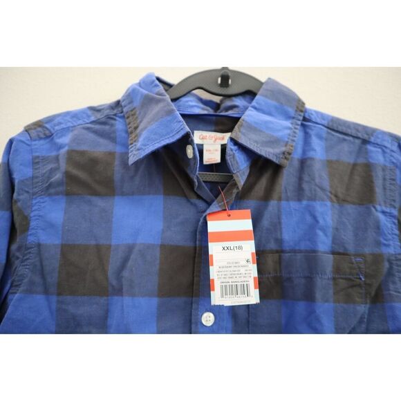 Cat & Jack Boys Sz 2XL (18) Blue/Black Poplin Check L/S Button-Down Shirt - Picture 4 of 7